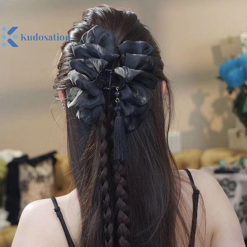 Kudosation Mới Phong Cách Trung Hoa Lưới Nơ Cho Nữ Mô Phỏng Tóc Giả Bện Ở Mặt Sau Của Kẹp Mũ