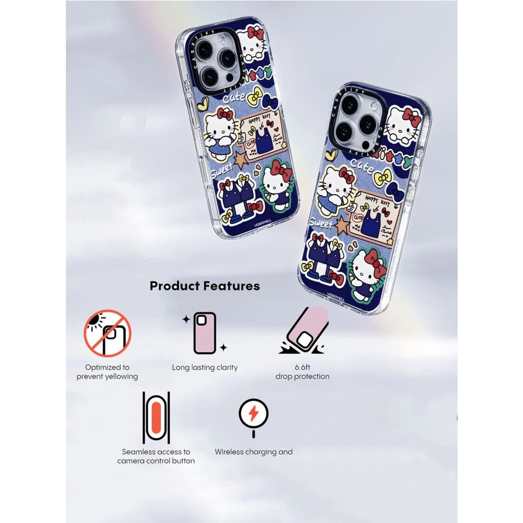 Casetify X Happy Kitty Hút Từ Tính Trong Suốt Cứng Acrylic Lưng TPU Edge Ốp Lưng Điện Thoại Ốp Lưng Tác Động Cho Apple IPhone 13 14 15 16 Pro Max