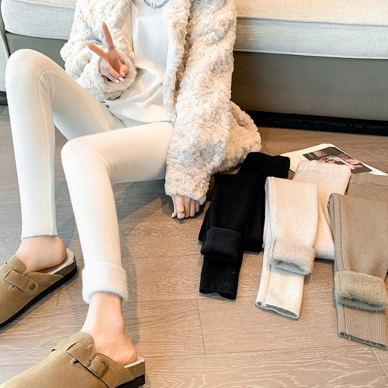 Mặc Bên Ngoài Dệt Kim Co Giãn Quần Cotton Quần Ấm Quần Legging Lông Cừu Nữ Cao Cấp Dày Skinny Nhỏ
