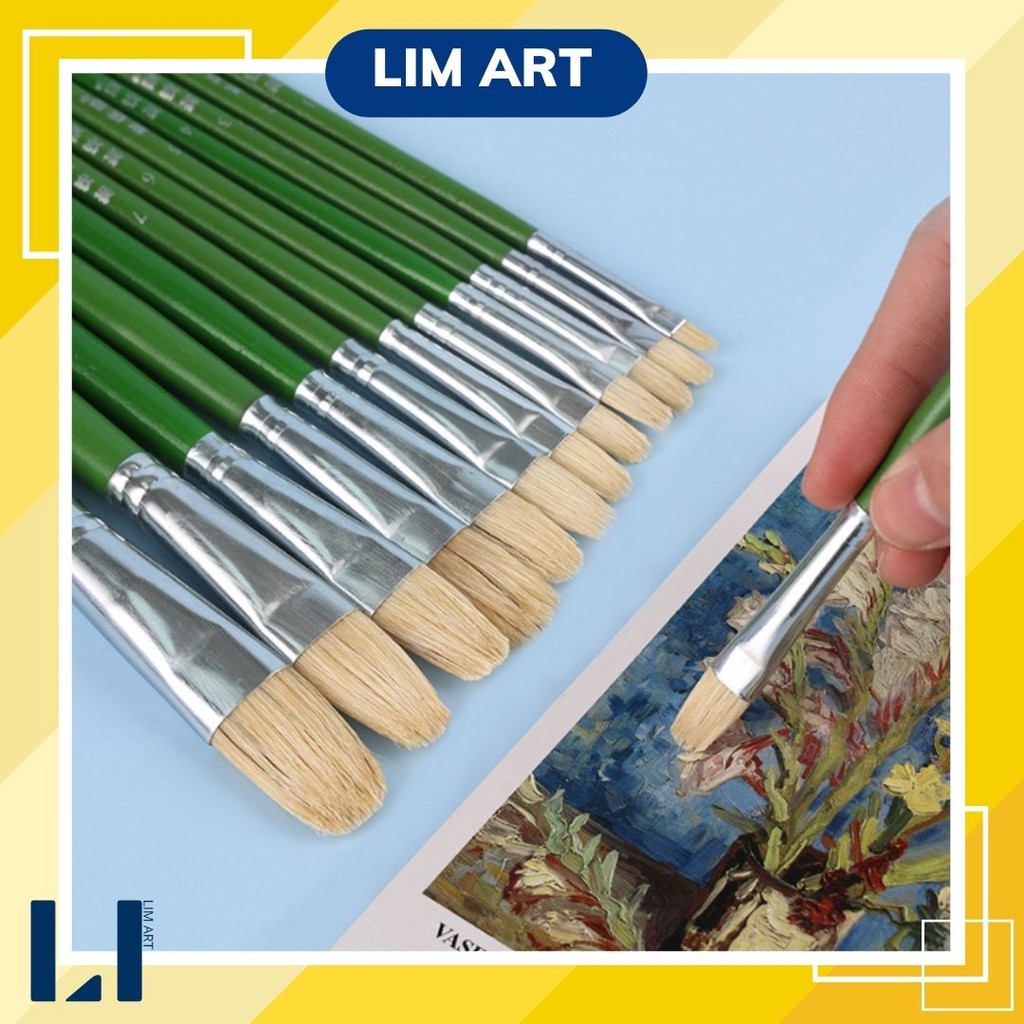 Cọ vẽ đầu oval lông lợn, cán gỗ xanh. Cọ filbert vẽ màu acrylic, sơn ...