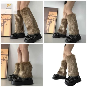 Leg Warmer Women Faux Furs Fuzzy Long Boots Shoes Cuffs Cover Warm Furry Costume