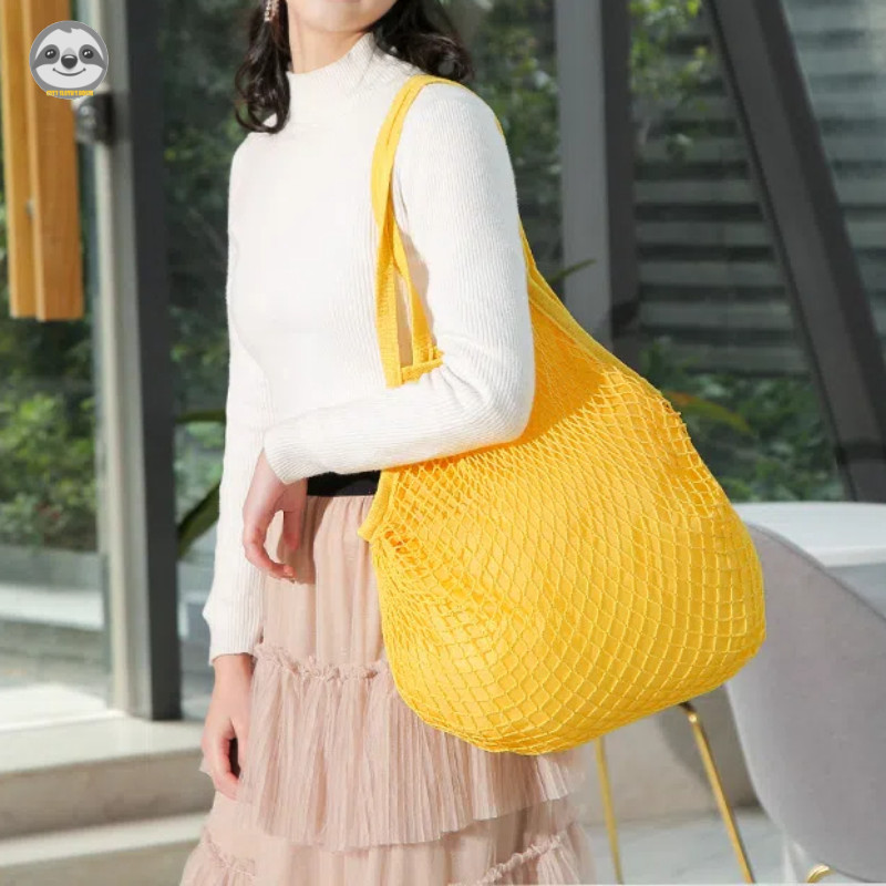 Túi lưới cá thời trang, lót cotton thân thiện môi trường, dệt di động, dùng mua sắm trái cây rau củ siêu thị