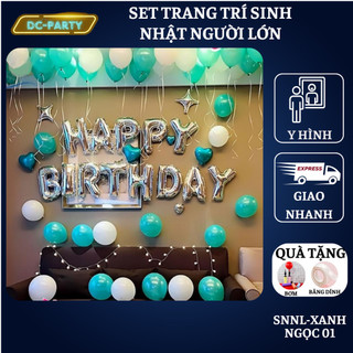 Set trang trí sinh nhật người lớn kiểu hàng quốc màu trắng xanh SNNL-XANH NGỌC 01,Bóng bay trang trí sinh nhật cho bé