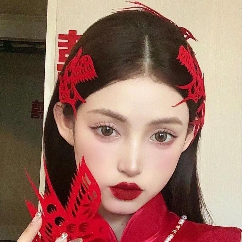 Mới Phong Cách Trung Hoa Màu Đỏ Hạnh Phúc Nhân Vật Cô Dâu Phụ Kiện Tóc Kẹp Tóc