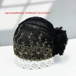 Mũ bonnet full cover hoa thêu, khăn trùm đầu co giãn thoáng khí dành cho nữ