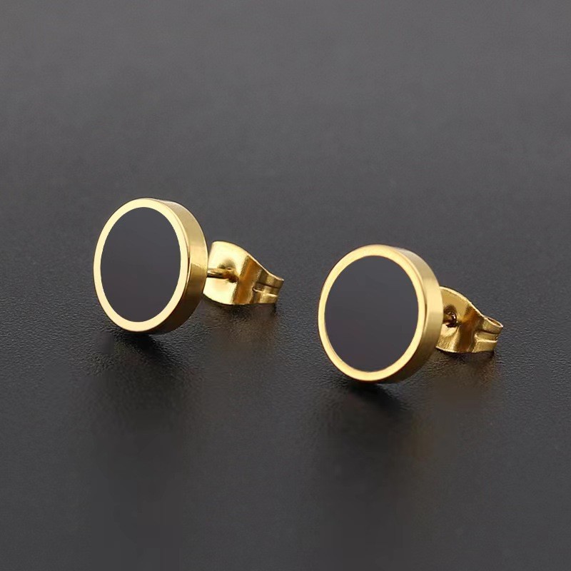 Bông tai tròn bằng thép không gỉ phù hợp cho nam nữ Epoxy đơn giản không phai màu