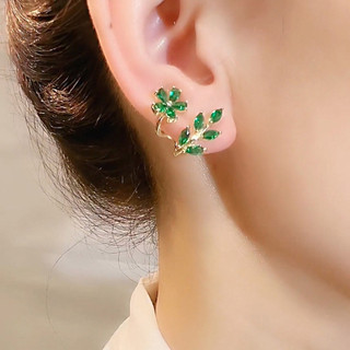 Mới Siêu Cổ Tích Lá Xanh Bông Tai Hoa Nữ Thiết Kế Nhẹ Sang Trọng Tính Khí Bông Tai Thời Trang