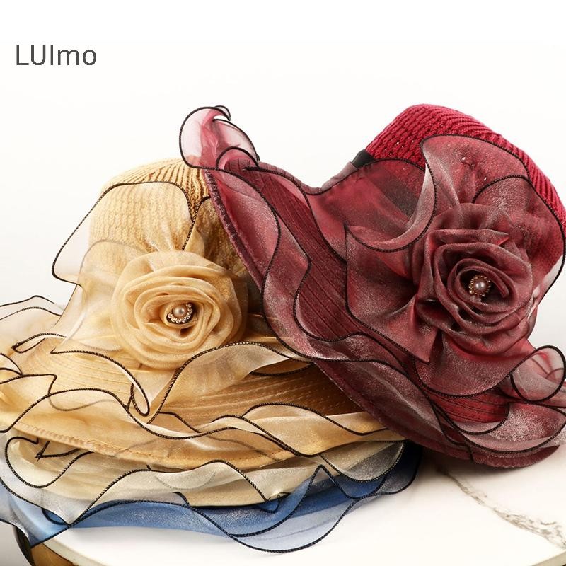 LUImo Mũ chống nắng nữ mùa hè thanh lịch Chất liệu sắp xếp thoáng khí Thiết kế có thể gập lại Mũ trang trí hoa hàng đầu SBS
