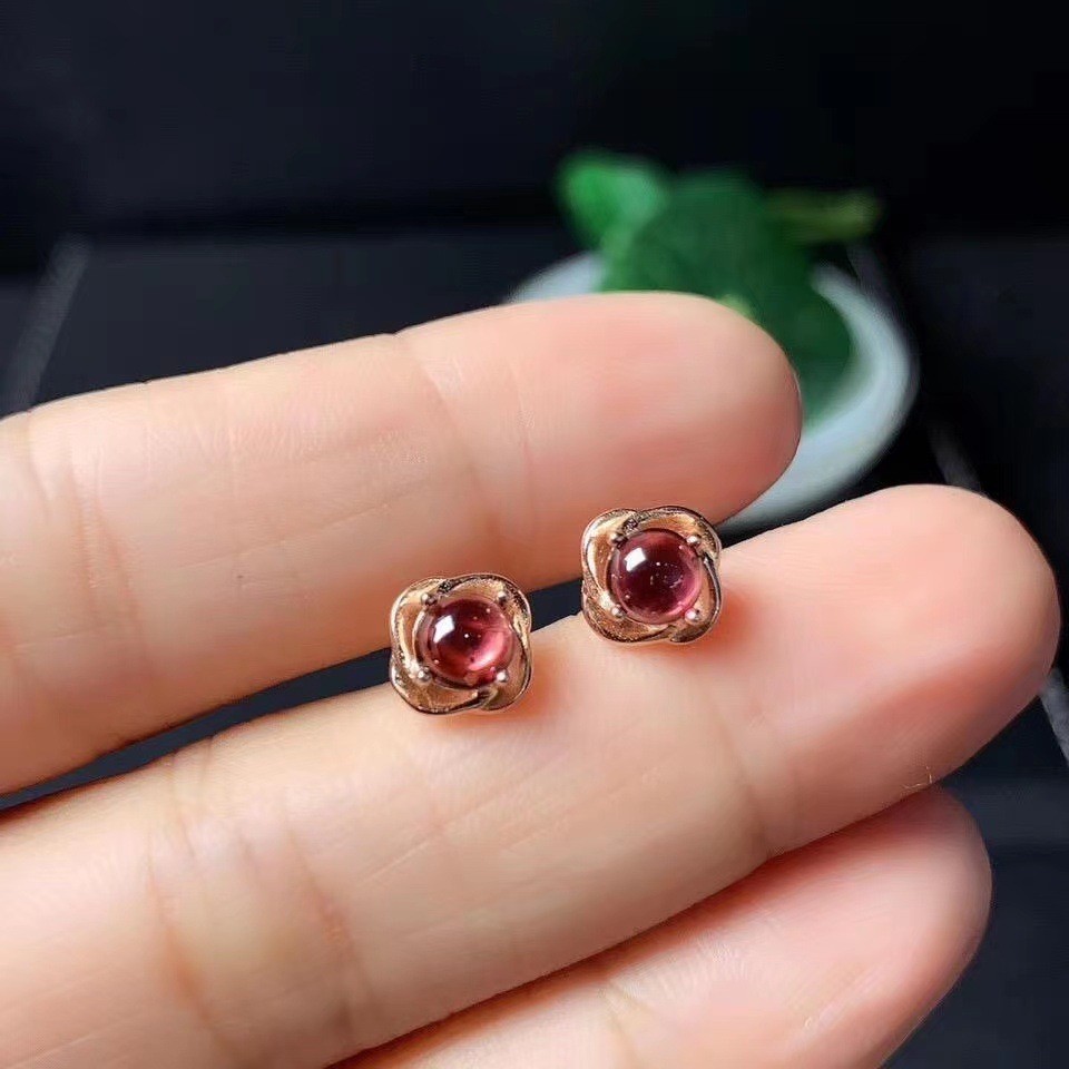 Nhẫn Garnet Tự Nhiên Retro Thời Trang Độc Đáo Có Thể Điều Chỉnh Nhẫn Bông Tai Nữ