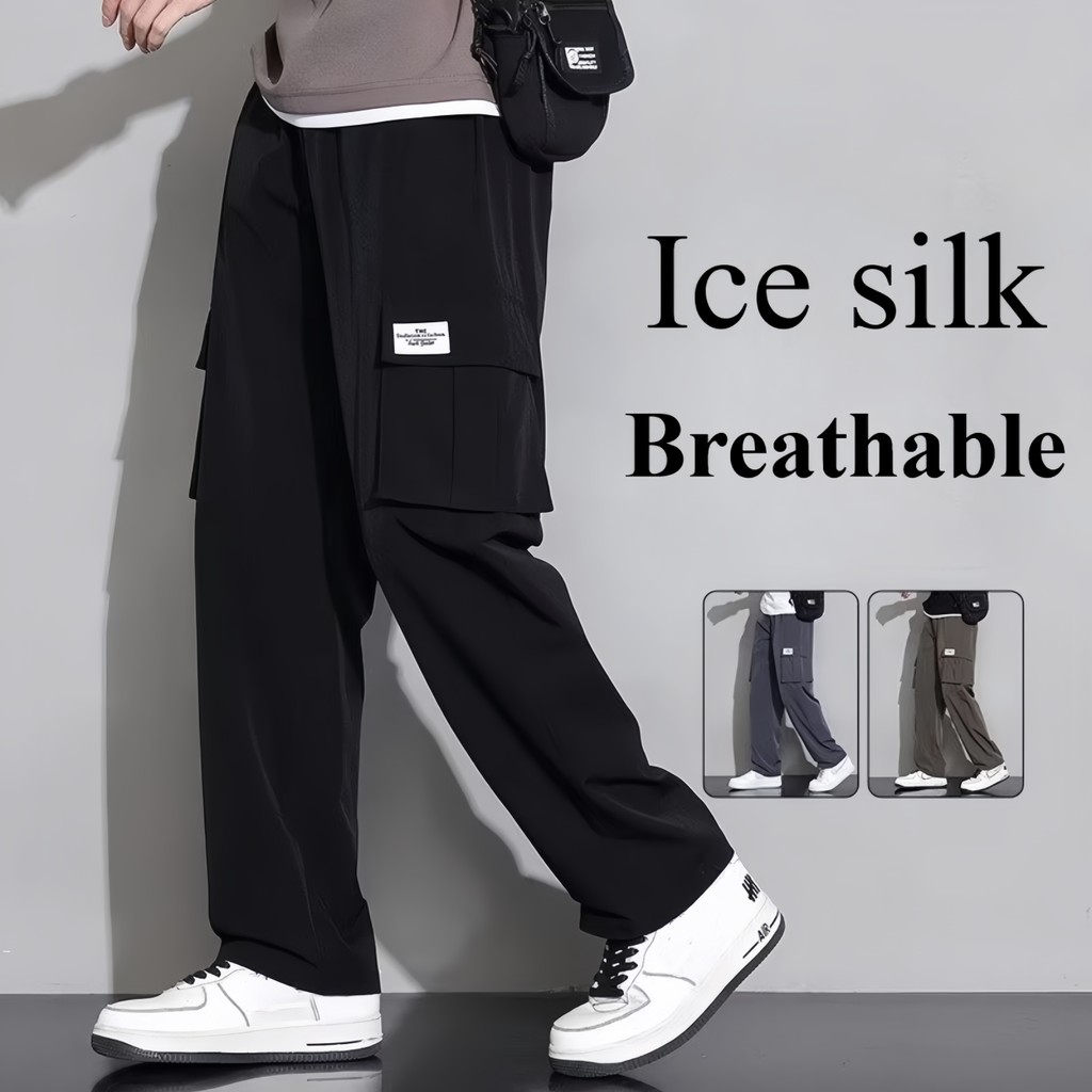 Quần làm việc của người đàn ông Quần túi chức năng lớn làm việc của người đàn ông trượt băng kéo dây lỏng lẻo mát mẻ thoải mái quần