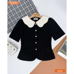 Áo thiết kế BEMINE cổ gợn tay ngắn đính cúc phù hợp đi làm-A431
