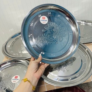[Giá Xưởng] Combo 2 Khay tròn inox chùm nho có đủ cỡ dùng cho gia đình quán ăn tiện dụng