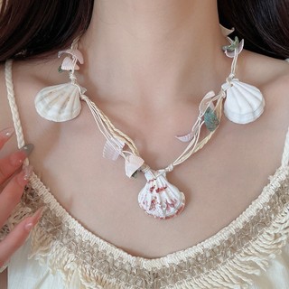 Bohemia dệt tay Rafia vỏ vòng cổ bên bờ biển phong cách kỳ nghỉ chuỗi xương đòn vòng cổ thời trang nữ