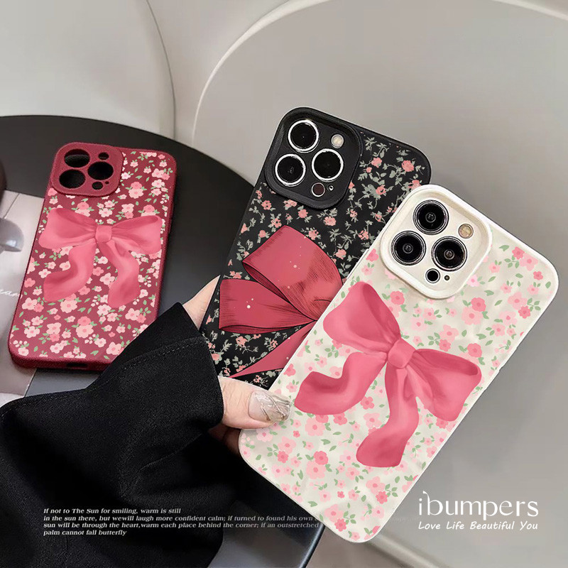 ibumpers Ốp Điện Thoại iPhone Thẩm Mỹ Họa Tiết Nơ Hoa Đẹp Cho IPhone 16 15 14 12 13 11 Pro Max IP 7 8 Plus X XS XR Xếp Ly Ốp Lưng Silicon Mềm Chống Sốc