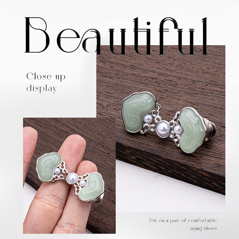 [YUNYUAN] Quần Ruyi phong cách Trung Quốc mới Hiện vật thắt chặt eo với chu vi eo lớn thay đổi thành nút nhỏ Quần jean khóa thắt lưng Nút điều chỉnh cố định