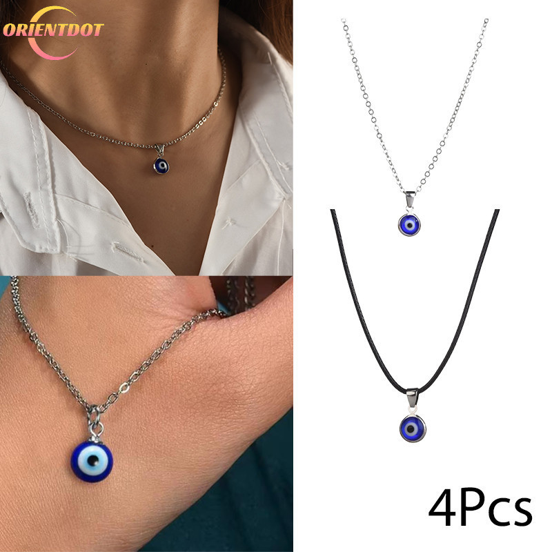 1 / 2 / 4 Đơn Giản Sáng Tạo Nam Nữ May Mắn Mặt Dây Chuyền Xương Đòn Dây Chuyền - Thời Trang Màu Xanh Ác Mắt Trang Sức Choker