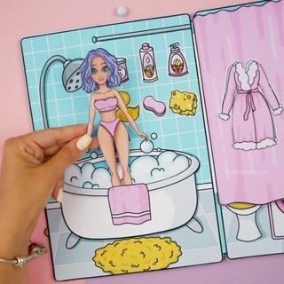 Búp bê giấy Ngôi nhà Mèo Holly đồ chơi bóc dán thủ công đồ chơi hoạt động hằng ngày của bé