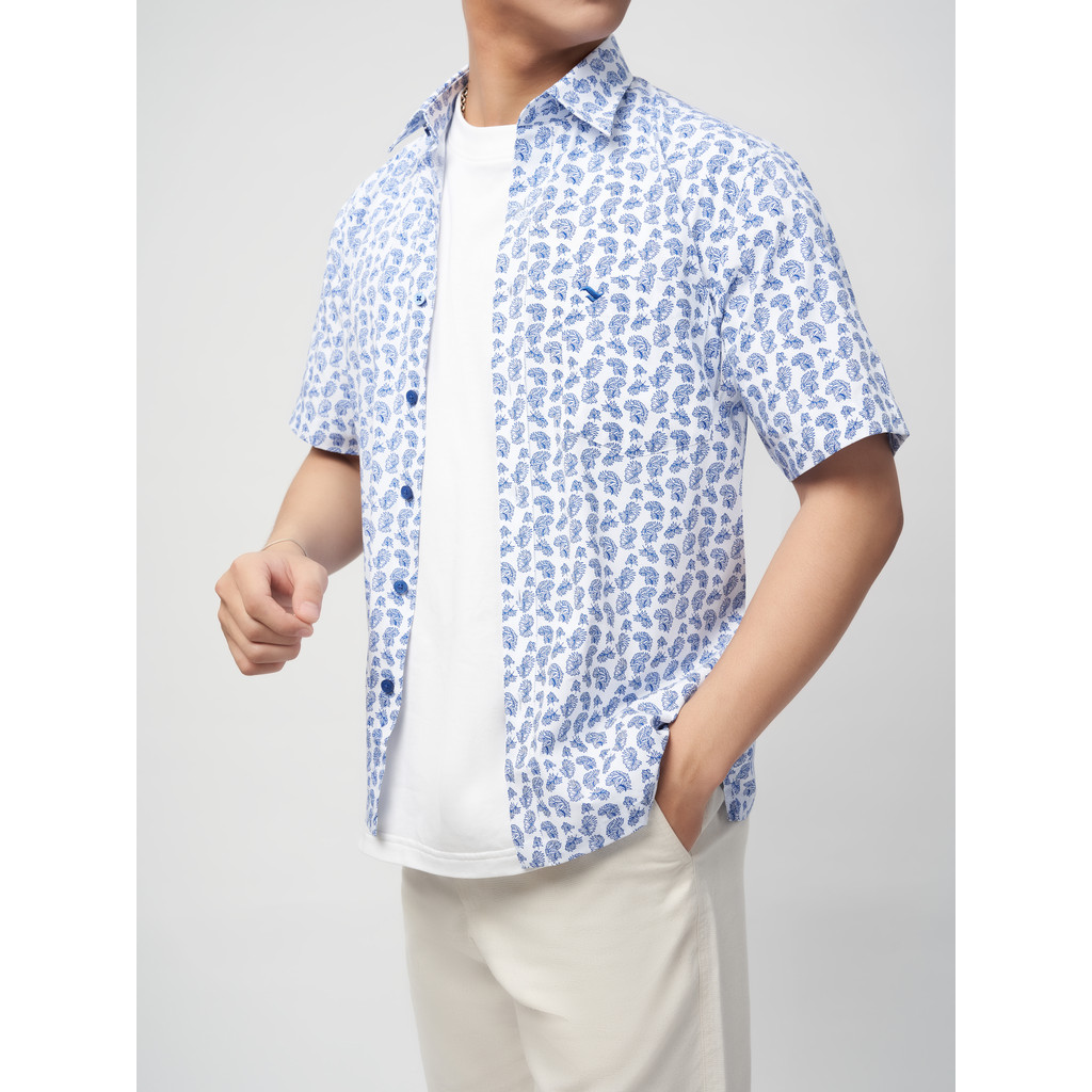 Sơmi ngắn tay lai ngang VIETTIEN SMART CASUAL vải sợi hoa hồng phom regular VT00000216