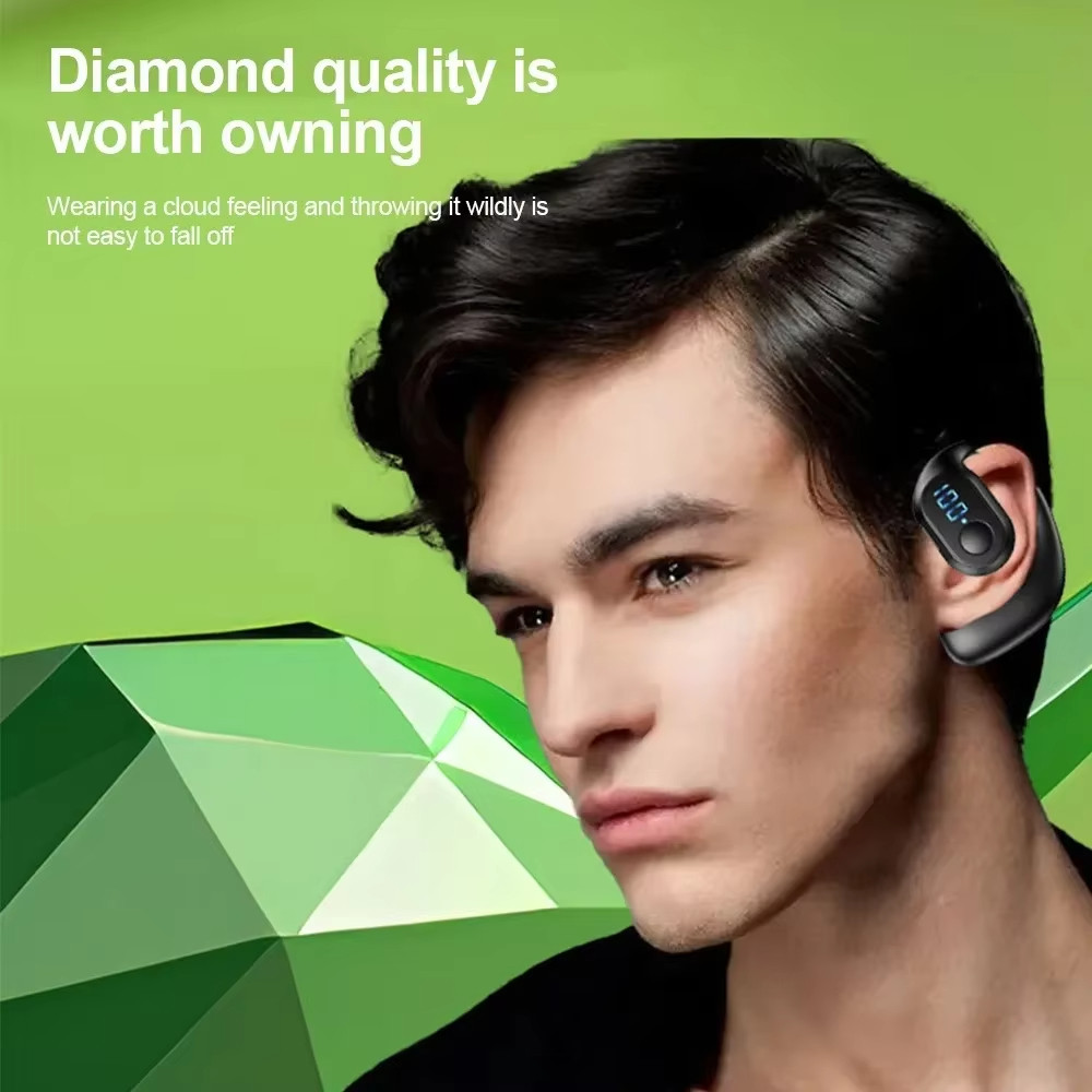 Tai nghe không dây Bluetooth 5.4 Tai nghe dẫn truyền xương nhẹ Tai nghe Móc tai Màn hình LED Gọi HD Mic Âm thanh vòm Tai nghe