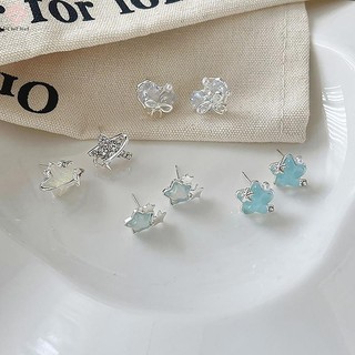 [Pcwkkef] 1 Đôi Bông Tai Đính Đá Zircon Ngôi Sao Mặt Trăng Màu Xanh Phong Cách Hàn Quốc Cho Nữ Tinh Tế Ngọt Ngào Dễ Thương Tính Khí Bông Tai Trang Sức Cưới Mới