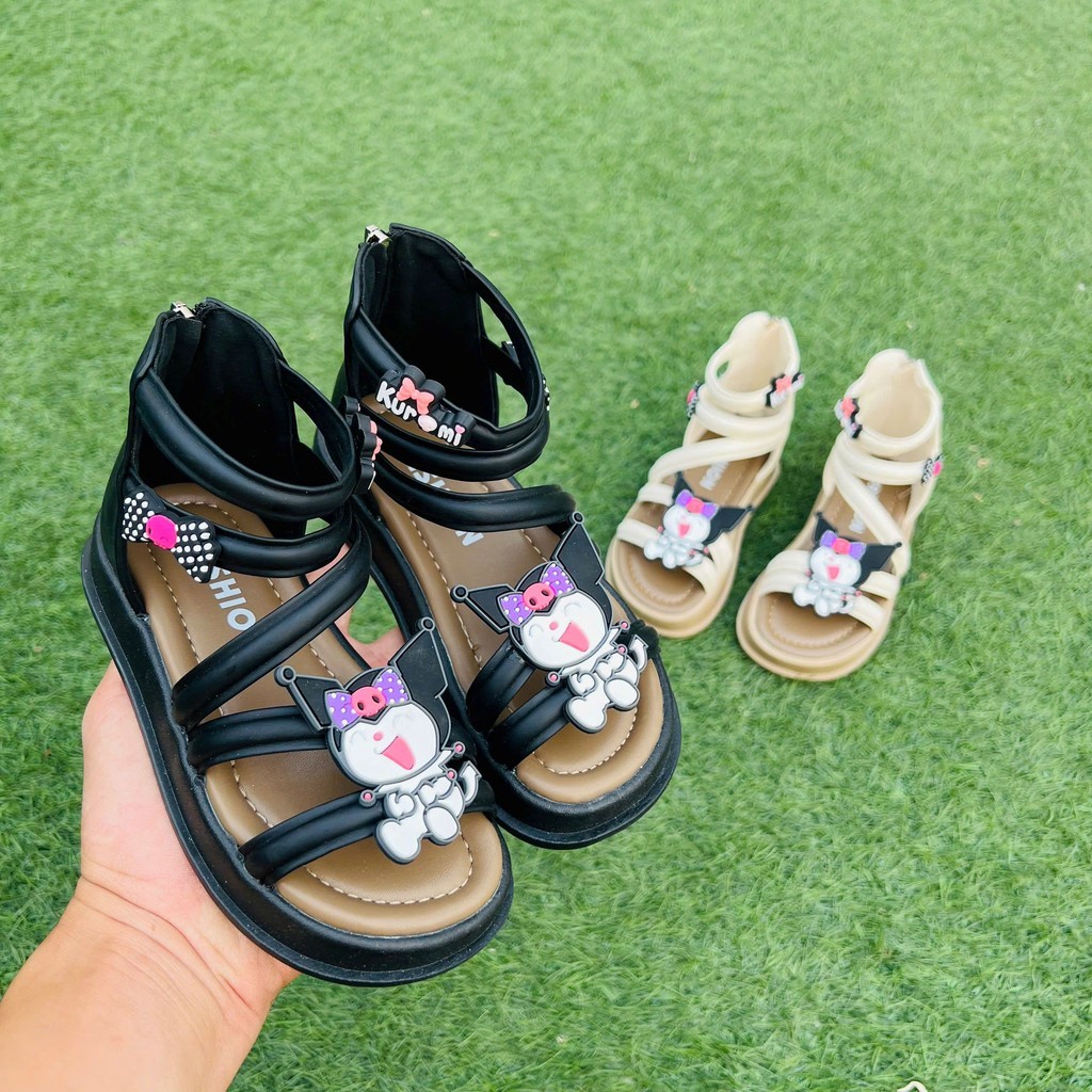 dép quai hậu Kuromi cho bé sandal chiến binh bé gái dây đan da PU mẫu mới chống trượt cá tính QCCC full box Kuromi5222