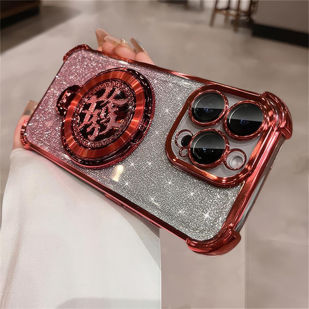 Năm Mới Màu Đỏ Giàu Giá Đỡ Từ Tính Ốp Lưng Điện Thoại iphone16 Pro Max 15 14 13 12 11 Vỏ Cho iPhone Vỏ Silicon Mềm TPU Chống Sốc