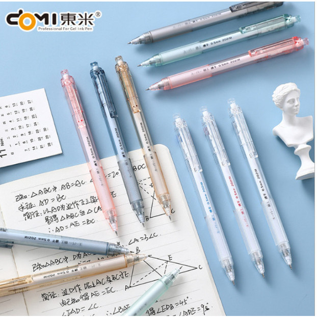Bút viết bi gel, bút nước bấm đầu kim DOMI 0.5mm DM-902 ( mực đen, đỏ ).