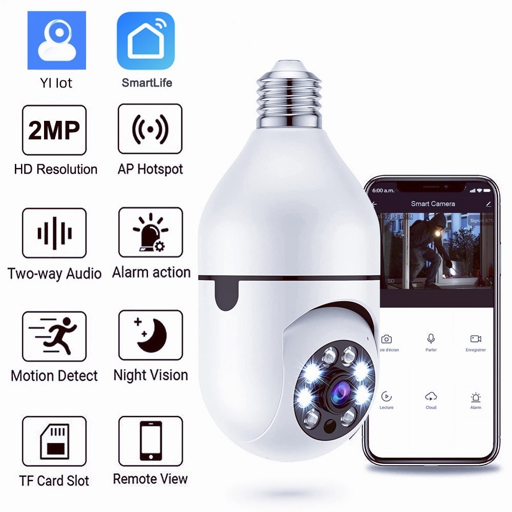 Camera Wifi ngoài trời 8 LED Đuôi Bóng Đèn Xoay 360 Độ 3.0Mps - 1080P Yoosee 1080P BẢO HÀNH 12 THÁNG
