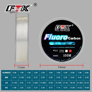 [Gazi1] Dây câu phủ Fluorocarbon 100M 4.136LB-34.32LB Sợi Carbon Monofiber Leader Line Chép Sinking Line Boutique