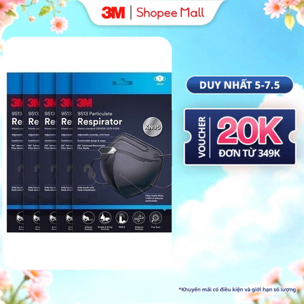 Ảnh Khẩu trang 3M™, đạt tiêu chuẩn KN95, trắng/ đen, Ngăn ngừa bụi mịn, mầm bệnh trong không khí, khói bụi,... 1