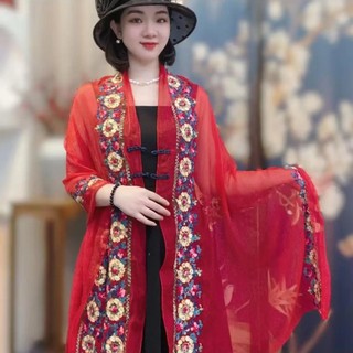 Mùa Xuân Hè 2025 Kính Gạc Thêu Khăn Choàng Nữ Thời Trang Phong Cách Phương Tây Che Nắng Ảnh Khăn Lụa