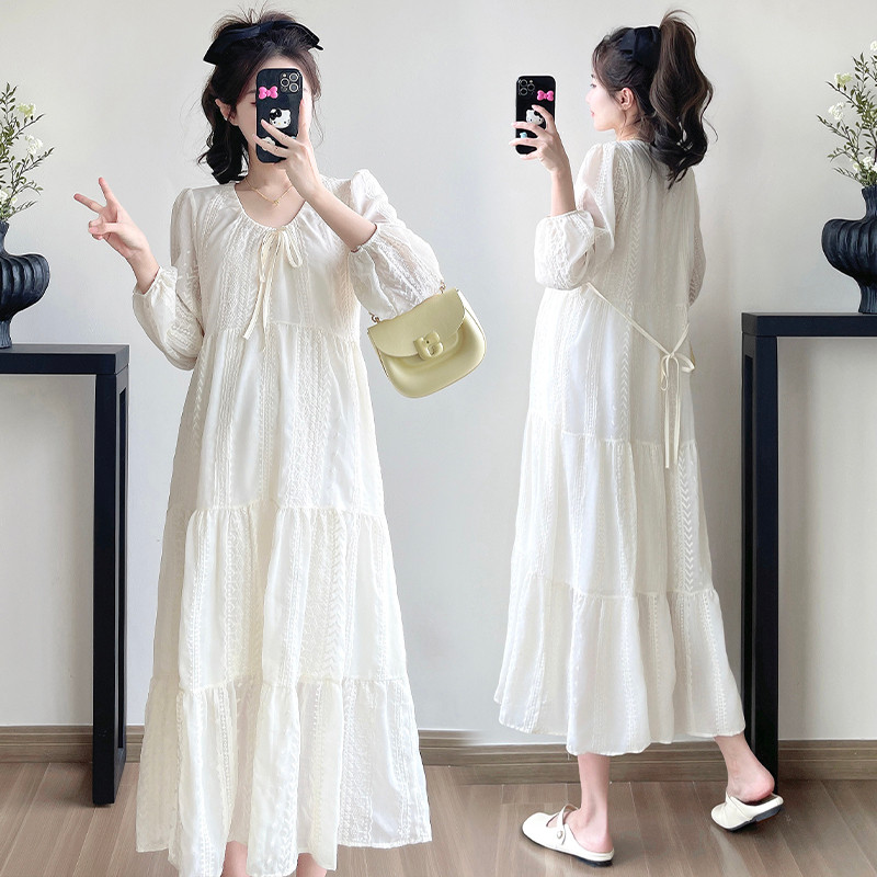 Trang phục bà bầu Mùa hè Phiên bản Hàn Quốc Thời trang dáng rộng Kích thước lớn Váy thêu