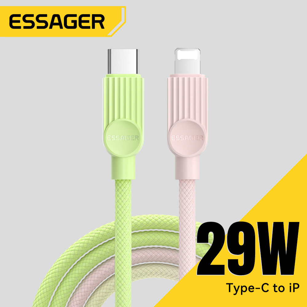 Ảnh Essager PD 29W Cáp dữ liệu sạc nhanh USB-C sang L Cáp bện hai màu một dây 1