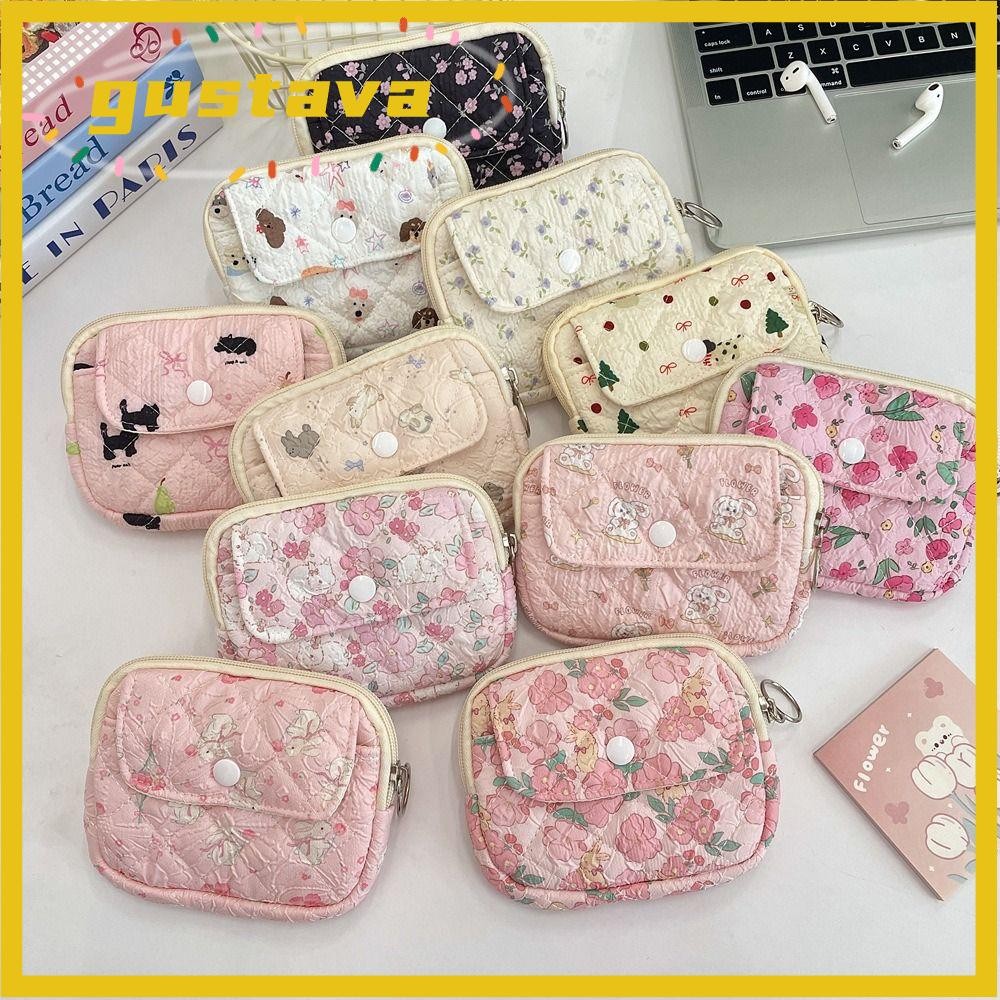 Ví đựng tiền xu chìa khóa GUSTAVA, Giá đỡ ID Quilted Ví đựng tiền xu di động, Túi lưu trữ Quilted dễ thương hoa hoạt hình