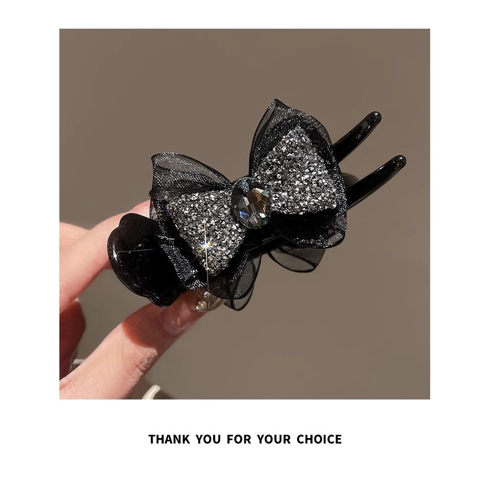 ✪Kẹp tóc búi nơ đá rhinestone cao cấp cho phụ nữ, kẹp tóc đuôi ngựa phía sau đầu, phụ kiện tóc mới 2024 K0KB