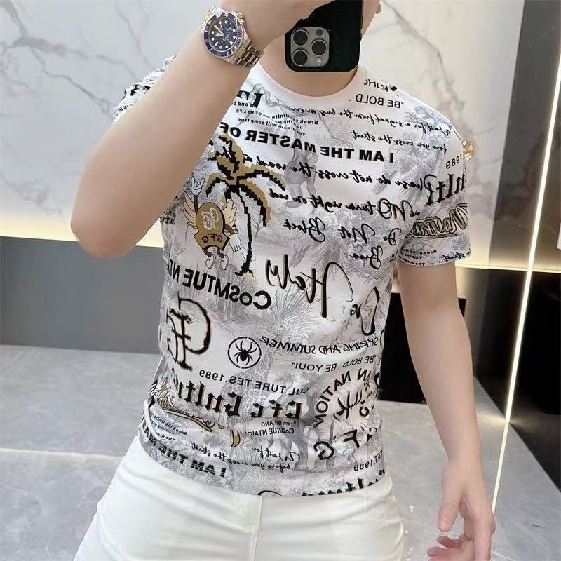 Áo thun nam cao cấp mùa hè 2025 hợp thời trang thương hiệu mới in hình giảm béo thời trang dáng rộng áo chữ thường ngày