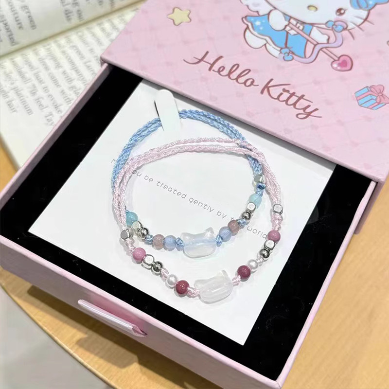 [YUNYUAN] Vòng tay mèo kẹo ngọt dễ thương Thiết kế đính cườm Vòng tay xoắn dệt tay Quà tặng có thể điều chỉnh cho bạn bè