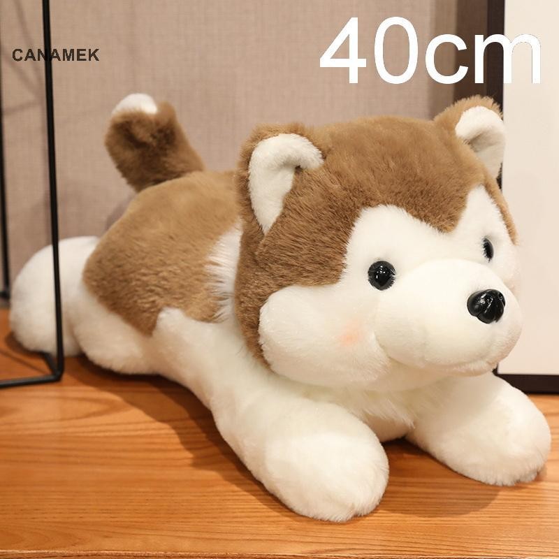 CANAMEK 1 Cái 30 / 40CM Mềm Thú Nhồi Bông Nằm Nâu Thú Cưng Con Chó Con Búp Bê Dễ Thương Husky Chó Sang Trọng Đồ Chơi Cho Quà Tặng Giáng Sinh CSF