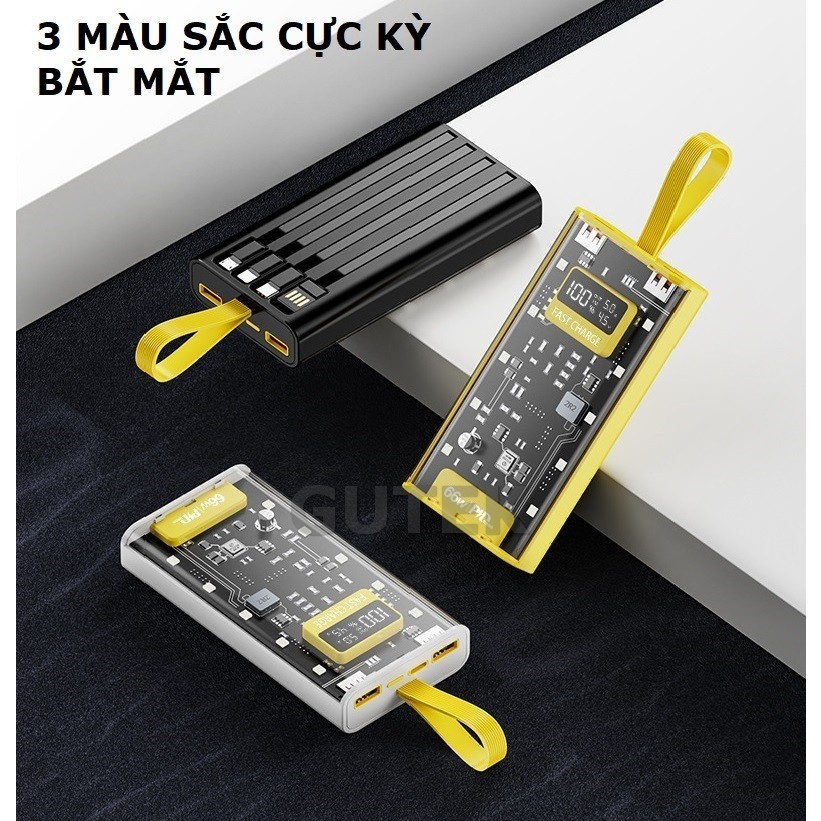 Sạc dự phòng 30000mah sạc nhanh 66w pin dung lượng lớn đi kèm dây cắm nhiều điện thoại - Gutek DX745