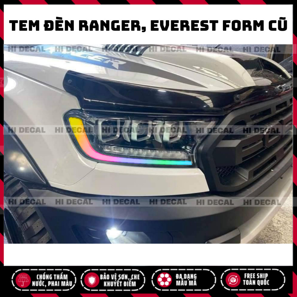 Tem dán đèn ford Ranger Everest 2019 - 2021, tem Decal đổi màu dán đèn ranger Everest form cũ, tem trang trí đèn