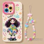 Ốp điện thoại mềm hình cặp đôi Hello Girl + Dây buộc dễ thương cho iPhone 17 16 15 14 13 12 11 Pro Max X Xr XsMax 7 8 Plus SE2020