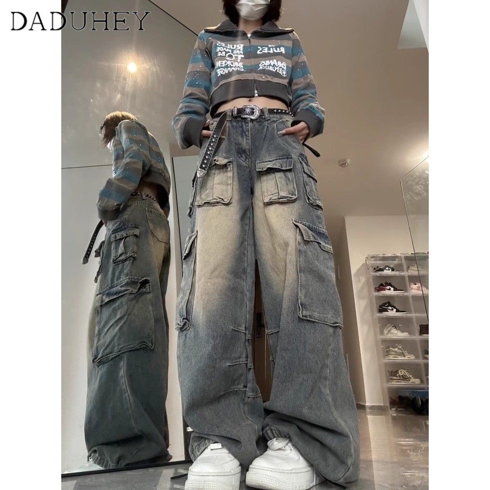 Ảnh DaDuHey New American Style Ins High Street Hip Hop Jeans Niche High Waist Loose Wide Leg Pants plus Size Trousers 2
