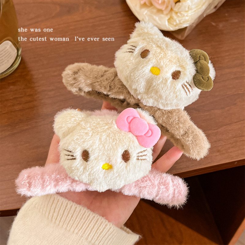 Kẹp Tóc Lông Nhung Gấu Hello Kitty Sanrio Xinh Xắn Phụ Kiện Tóc Empoli