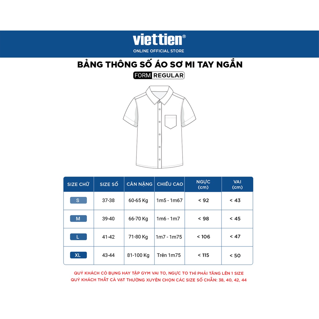 Sơmi ngắn tay lai ngang VIETTIEN SMART CASUAL vải sợi hoa hồng phom regular VT00000236