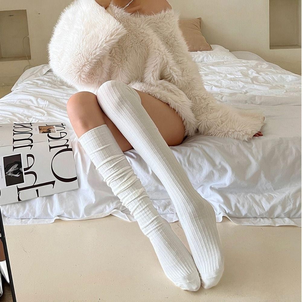 Tất dài bó sát bằng cotton nguyên chất YMIFI, giữ ấm chân mùa thu đông
