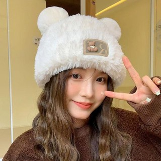 Mới dễ thương phù hợp với gấu sang trọng mũ dành cho nữ mùa thu đông phong cách Hàn Quốc ngoài trời ấm áp bảo vệ tai lạnh mũ len mũ dệt kim