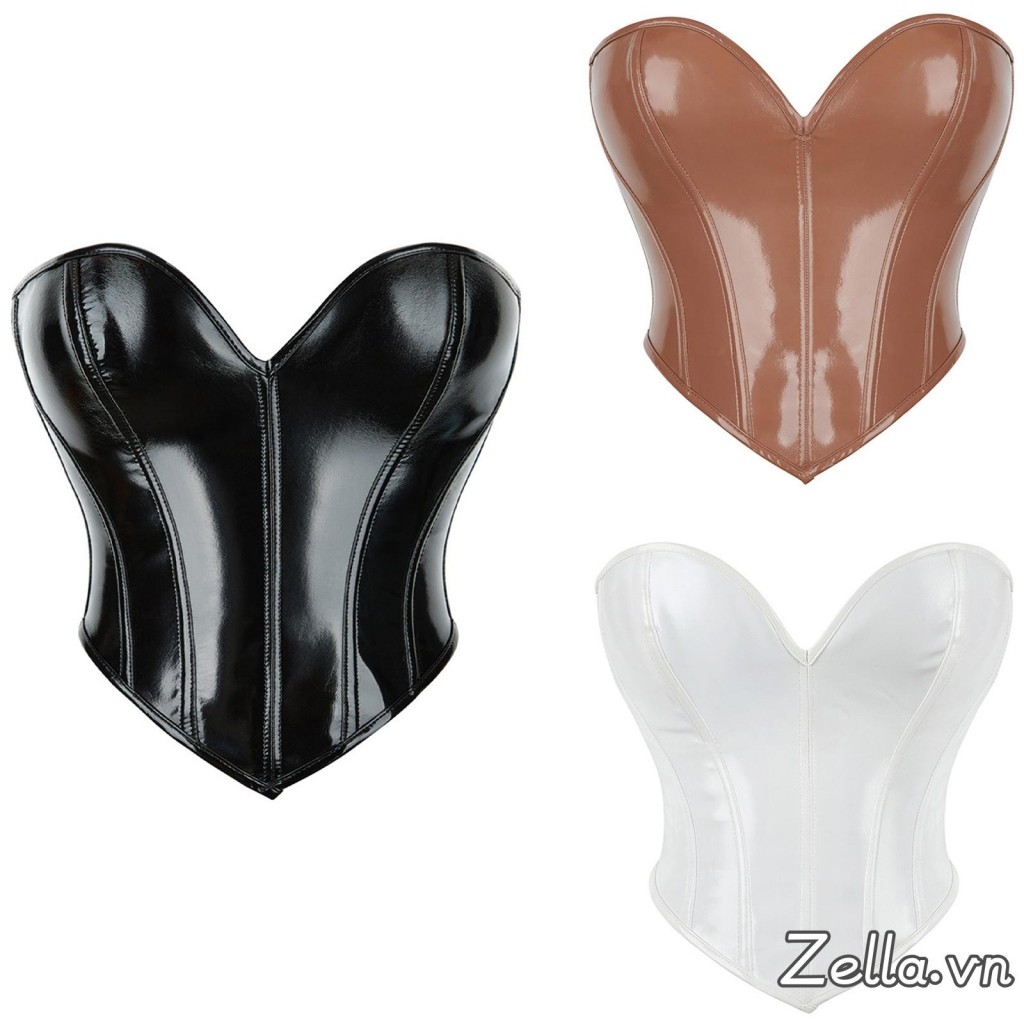 Phụ Nữ Da Cá Boned Corset Lưng Viền Cong Hemline Crop Tube Tops