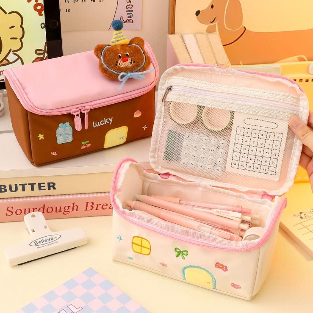 Túi đựng bút YMIFI, Bút chì hình ngôi nhà dung tích lớn, Túi trang điểm nhiều lớp chống thấm nước chất lượng cao Quà tặng trở lại trường học