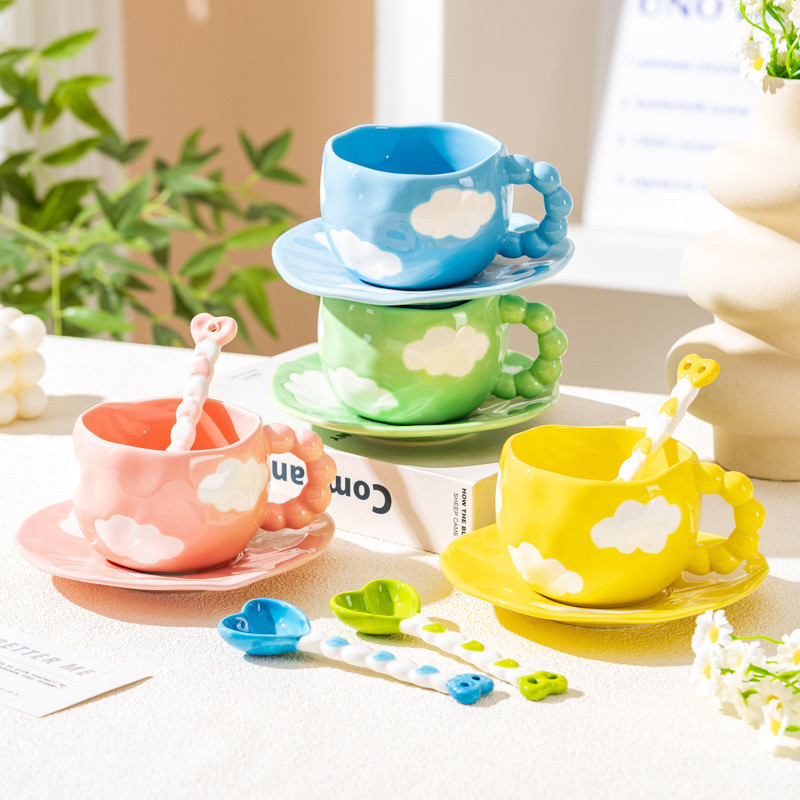 ✨Cốc gốm sứ vẽ tay có giá trị cao Cốc cà phê đính cườm tay sáng tạo Cốc nước trà chiều