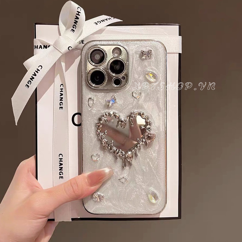 Ốp Điện Thoại Nhựa Mạ Kim Cương Trái Tim Tình Yêu Cho iPhone 17 Pro Max 17 Air 16 Plus 15 Pro Max 14 15 13 12 Pro Max 11 Vỏ Bảo Vệ Chống Sốc
